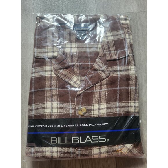 Bill Blass Mens 100% Cotton Yarn Dye Flannel Pajama Set Brown Plaid L New - Picture 1 of 5